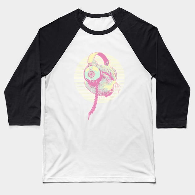 Melophile Music Lover Headphones Cat - Guava Colors 1 - Melophile Baseball T-Shirt by DuskySavage